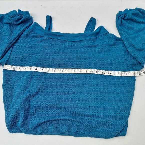 Free People Sistine Hacci Women’s Teal Cold Shoulder Top, Size Small - Picture 6 of 10